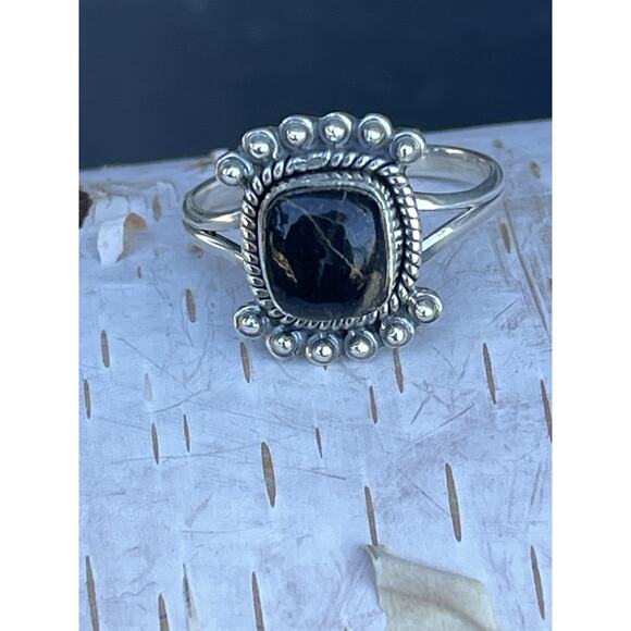 925 Sterling Silver Genuine Blackjack Turquoise Stone Southwestern Ring Sz 9 - Picture 10 of 15